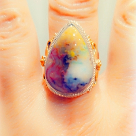 Sterling Silver Dyed Crazy Lace Gemstone Ring